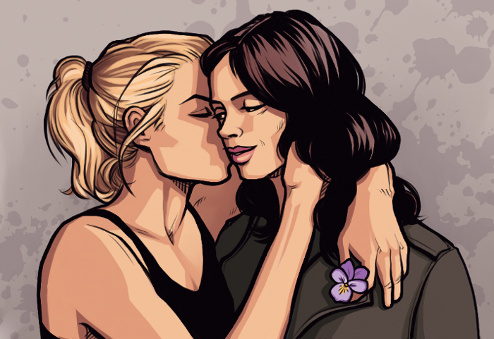 Trish kissing Jessica